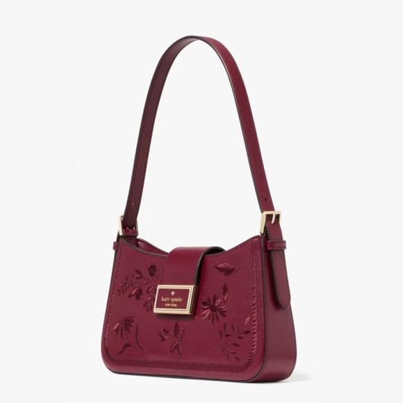 NEW ♠️ Kate Spade Reegan Botanical Embroidered Saffiano Shoulder Bag, Blackberry - Picture 2 of 9